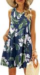 SimpleFun Summer Dresses for Women Beach Floral Tshirt Sundress Casual Pockets Boho Tank Dress, Tropical Leaf, X-Large