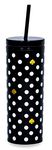 Kate Spade New York Insulated Tumbler with Reusable Silicone Straw, Black 20 Ounce Acrylic Travel Cup with Lid, Polka Dots