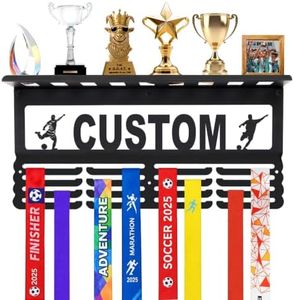Personalized Medal Hanger Display with Trophy Shelf Wall Mount, Custom Name