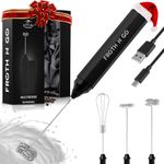 Zulay Froth N Go Milk Frother Rechargeable - 3-in-1 Frother Wand with Case & USB-C Charger - Comes with 3 Whisk Attachments for Latte, Cappuccino, Matcha, Protein Shakes - Black