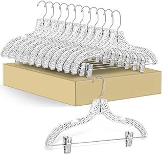 Quality Hangers 12 Pack Clear Plastic Skirt Hangers - Crystal Cut Pants Hangers - Durable Plastic Hanger Set - Dress Hangers with Adjustable Clips - Heavy Duty Hangers