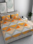 DECOMIZER Cotton Feel Glace Cotton Elastic Fitted Printed King Size Double Bed Bedsheet With 2 Pillow Coverm Fits Upto 8 Inches Mattress,Size- 72X78X10 Inches,Yellow Zigzag, 300 Tc