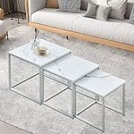 nozama Marble Nest of Tables Set of 3,Gloss White Nesting Tables,Sofa End Side Coffee Table for Small Space Living Room Bedroom