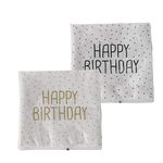 WHW Whole House Worlds 40 Count Happy Birthday Napkins, Black and White Themed, 2 Packs of 20, 3 Ply Paper, Luncheon Size, 6.75 x 6.75 Inches, Food Safe Inks