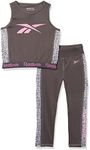 Reebok girls 2-piece Activewear Clothing Set - Performance Top + Leggings/Yoga Pants, Castlerock, 3