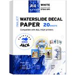 Printers Jack Waterslide Decal Paper Inkjet WHITE 20 Sheets A4 Size Premium Water-Slide Transfer Paper Printable Water Slide Decals for Tumblers, Mugs, Glasses DIY