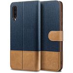 BEZ Samsung A50 Case, Samsung Galaxy A30s Phone Case Compatible for Samsung Galaxy A50, Wallet Cover [Canvas Faux Leather] with Credit Card Holders, Kick Stand, Magnetic Strap Closure, Blue Navy