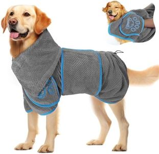 SlowTon Dog Bathrobe Towel - Super Absorbent Microfiber Pet Quick Drying Towel, Wearable Soft Bath Robes for After Bath Shower Swim Wet Walk, Adjustable for Small Middle Large Dogs (Grey, L)