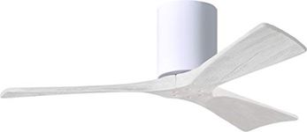 Matthews IR3H-WH-MWH-42 Irene Indoor/Outdoor Damp Rated 42" Flush Mount Ceiling Fan with Remote & Wall Control, Silent DC Motor, 3 Matte White Solid Wood Blades, Gloss White