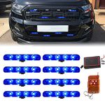 Teguangmei 4x8 LED Car Emergency Strobe Flashing Hazard Warning Beacon 8 in 1 Surface Mount Grill External Lights with Wireless Remote Police Light for Cars Truck Vehicle Trailer DC12V Blue