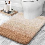 OLANLY Luxury Toilet Rugs U-Shaped 24x20, Extra Soft and Absorbent Microfiber Bathroom Rugs, Non-Slip Plush Shaggy Toilet Bath Mat, Machine Wash Dry, Contour Bath Rugs for Toilet Base, Beige