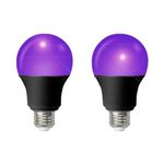 Black Light Bulbs, A19 60Watt Equivalent E26 Base LED Blacklight, UVA Level 395-405nm, Party Bulb, Glow in The Dark, Neon Glow,Painting - 2 Pack