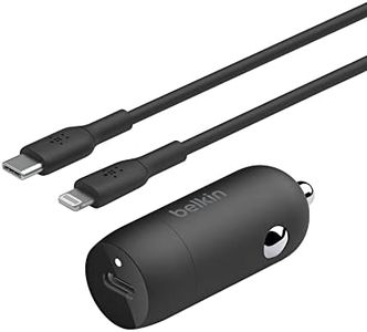 Belkin BoostCharge 30W Fast Car Charger, Compact Design w/USB-C Power Delivery Port, USB-C to Lightning Cable Included, Universal Compatibility for iPhone 14 Series, iPad, and More - Black