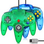 2 Pack N64 Controller, FISUPER Wired Classic Game Controller Gamepad Joystick for N64 Console(Clear Blue+Clear Green)