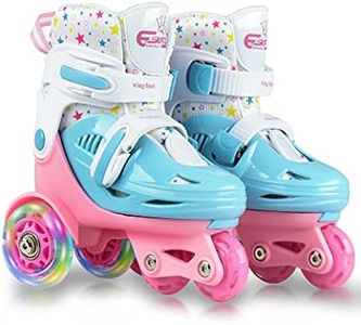 Adjustable Roller Skates for Kids Girls Ladies with Light Up Flash LED Wheels(Age 3-9),Fun Illuminating,Three-Point Type Balance,Gift Box Packing for Toddlers,Children,Youth, Teenagers(S Size)