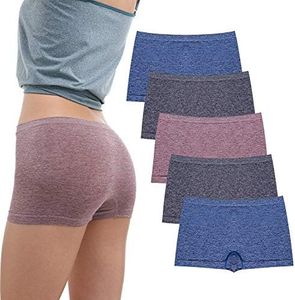 LALESTE Womens Seamless Underwear Boyshort Ladies Panties Spandex Panty Workout Boxer briefs 5-Pack, Black, Black, Blue, Blue, Light Coffee, X-Large