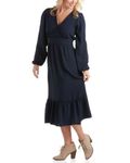 Lucky Brand Womens Long Sleeve Midi V Neck Tiered Hem Paisley Casual Flowy Dress, Cadet Navy - Midi, S