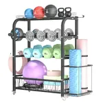 STACOO Dumbbell Rack, High-Capacity Weight Rack for Dumbbells Yoga Mat Yoga Ball Kettlebells, Adjustable Workout Equipment Storage Rack, All in One Home Gym Storage Rack with Wheels and Hooks 396LBS