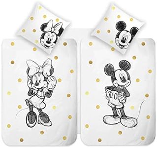 Disney Home Mickey & Minnie Juego de Ropa de Cama para Parejas, 2 Fundas nórdicas de 135 x 200 y 2 Fundas de Almohada de 80 x 80 cm, 100% algodón, 4 Piezas, Suave y Agradable a la Piel