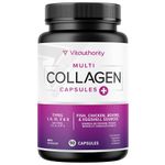 Multi Collagen Supplement with Hyaluronic Acid & Vitamin C, Types I, II, III, V and X for Healthy Joints, Hair, Skin and Nails, Hydrolyzed Collagen Peptides, Convenient Capsules, Non-GMO, 90 Ct