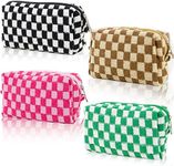 EYNDYN Checkered Makeup Bag Cosmetic Bag for Women, Y2k Accessories Aesthetic Plaid Makeup Bag for Women, color1, 4pc