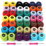 Kurtzy Colourful Crochet Yarn (42 Balls) - 2 Crochet Hooks Included (1mm & 2mm) - Each Thread Ball Weighs (5g/0.18oz) - Total of 1512m/1680 Yards of Coloured Cotton Yarn