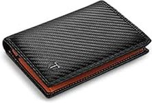 TEEHON® Wallets RFID Blocking Carbon Fibre Leather Mens Wallets with Zip Coin Pocket, 11 Card Holders, 2 ID Windows, 2 Banknote Compartments, Trifold Vertical , Black Orange