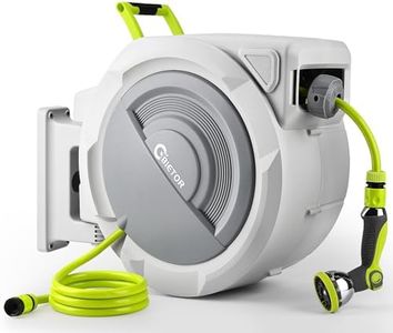 Bietor Retractable Garden Hose Reel, 1/2“ x 45m+2m Upgraded UV Resistant Heavy Duty Wall Mounted Hose Reel with 10 Patterns Nozzle, Any Length Lock, Slow Return System, 180°Swivel Bracket