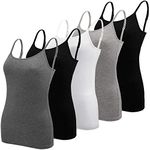 BQTQ 5 Pieces Basic Camisole Adjustable Strap Vest Top for Women and Girl, Black, White, Grey, Dark Grey, L