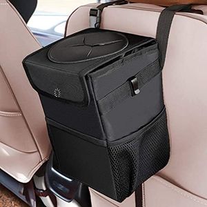 Car Trash Can - Upgraded Car Trash Can - with Lid and 3 Storage Pockets, Leak-Proof Car Organizer, Waterproof Car Garbage Can, Multipurpose Trash Bin for Car -Auto Car Trash Bag Black 2.4 Gallons