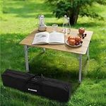 Navaris Bamboo Camping Table - Portable Folding Campervan Table - Picnic Tables That Fold Up - Foldable Fishing Table with Aluminium Telescopic Legs - Outdoor Foldaway Card Table