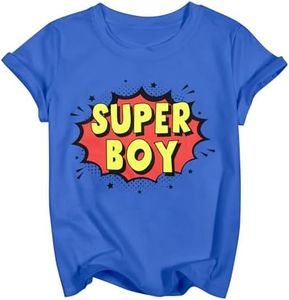 Super Boy Shirts for Toddler Cartoon Graphic Tee Birthday Party Clothes Summer Short Sleeve Tops Blue