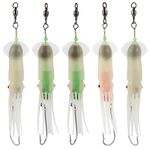 Dr.Fish 5 Pack Saltwater Fishing Lure Trolling Squid Offshore Bait Teaser 6" Built-in LED Light Mahi Tuna Sails Wahoo Marlin