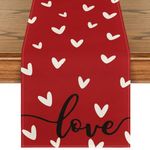 Artoid Mode Red Love Valentine's Day Table Runner, Seasonal Anniversary Kitchen Dining Table Decoration for Indoor Home Party 13x72 Inch