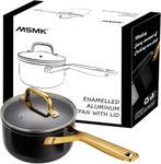 MsMk 1.5 QT Enamel Black Sauce Pan with Lid, Designed Enamel Exterior Coating Withstand High Temperature And Fade Resistance, Pfoa Fre, Burnt Also Non Stick, Oven Safe, Dishwasher Safe