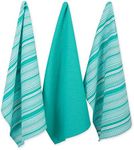 DII 100% Cotton, Machine Washable, Pre Shrunk, Everyday Kitchen Basic, Designer Inspired, Ultra Absorbent, 20x30" Urban Stripe Dishtowel Set of 3, Aqua