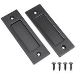 ECO-FUSED 2X Sliding Barn Door Finger Pull (Black) with Self Tapping Screws - 6-Inch Solid Steel Flat Bottom Handle - Easy to Install - Ideal for Sliding Doors, Closets, Sheds, Garages