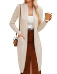 GRACE KARIN 2024 Women's Lightweight Long Cardigan Sweaters Open Front Long Sleeve Maxi Duster with Pockets, Beige, Medium