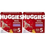 HUGGIES Diapers Size 5 - Huggies Little Movers Disposable Baby Diapers (120ct + 104ct)