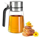 Dewsea Glass Honey Dispenser, 400 ml / 13.5 oz Honey Jar with Stainless Steel Pour Spout, Clear Honey Container for Honey and Syrup, for Tea, Coffee Bar and Kitchen, 1 Pack
