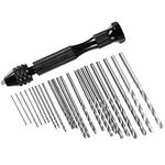 25 pcs Pin Vise Hand Drill Bits, FineGood 24 pcs Micro Mini Twist Drill Bit Set (0.6-3mm) with 1 pc Pin Vise Rotary Tools for Wood Jewelry Plastic