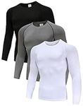 Long Sleeve Men's Compression T-Shirt Long Sleeve Cool Dry Sports (Pack of 3) Black/Grey/White-M