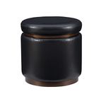 Linon Lexington Black Faux Leather Round Storage Ottoman with Wood Accent