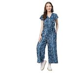 StyleStone Women's Blue Tie & Dye Print Overlap Jumpsuit (3898DarkSheenaXL)