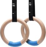 BOFFLE Wood Gymnastics Rings with Adjustable Cam Buckle Straps Exercise Non-Slip Training for Home Gym Full Body Workout (1000 lbs)