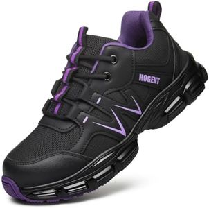 Steel Toe Shoes for Men Women, Black-Purple Work Shoes, Women 6 / Men 4.5