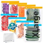 FAYOGOO Silicone Bags Food Storage 8 Pack Extra Large With Bags Rack Reusable Ziplock Bags Dishwasher Safe Gallon Soup Bags for Freezing