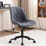 YOUNIKE Grey Purple Office Chair Desk Chair, Comfy Home Office Desk Chairs with Wheels, Modern Swivel Armless Desk Chair Cute, Small Faux Leather Padded Computer Chairs, Loads up to 300LBS