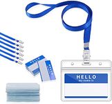 Gimars 50 Packs Blue Waterproof Name Badge Holders with Lanyards and Nameplates, Clear Conference Work Pass ID Card Holders for Business, Office and School