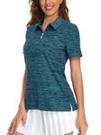 Viracy Golf Polo Shirts for Women, Short Sleeve 1/4 Zip Up, Fast Dry Lightweight Moisture Wicking Athletic Tops for Tennis, Yoga, Dark Blue-L